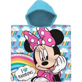 EUROSWAN • Dívčí plážové pončo - osuška s kapucí Minnie Mouse s duhou - Disney - 60 x 120 cm