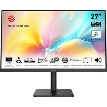 Počítačové příslušenství MSI monitor Modern MD272QXP, 27" IPS/2560 x 1440 (WQHD)/100Hz/1ms/HDMI/DP/USB/USB-C/Výškově nastavitelný/Pivot