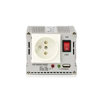 Nedis PIMS30012E - Měnič, Modifikovaná Sinusová Vlna | 12 V DC - 230 V AC | 300 W | Type E / USB | Pojistka | Stříbrná