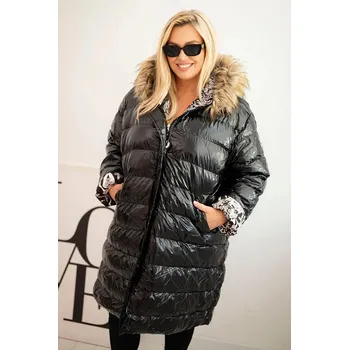 Zimní dámská bunda s kapucí a kožešinou černá