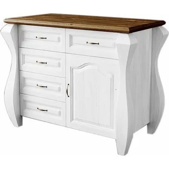 Komoda Komoda Ludvík 1D5S - masiv borovice Odstín: Bílá krycí barva/dub