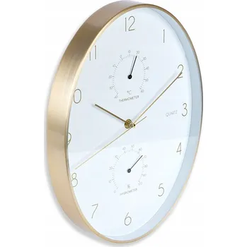 Hodiny Nástěnné hodiny bílé zlaté s teploměrem a vlhkoměrem 27x34,5 cm