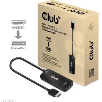 Video kabel Club3D Adaptér HDMI + Micro USB na DisplayPort 4K120Hz/8K30Hz, Active Adapter M/F