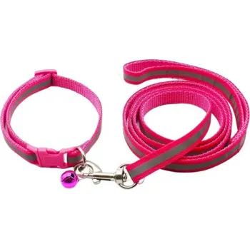 Vodítko pro psa Sada obojek s vodítkem pro štěně tm.růžová reflex