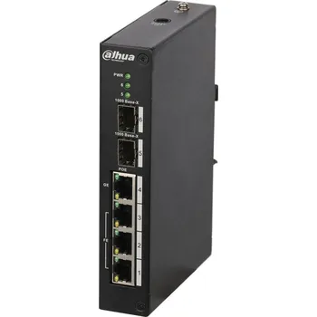 Počítač DAHUA PoE switch 3x 100Mb + 1x 1Gb + 2x SFP 1Gb, 4x PoE 802.3af/at/Hi-PoE <60W, celkem PoE 120W, DIN