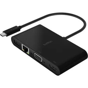 USB hub Belkin USB-C multimediální adaptér na HDMI, VGA, RJ45, USB-A 3.0 , až 100W napájení Power Delivery, černá