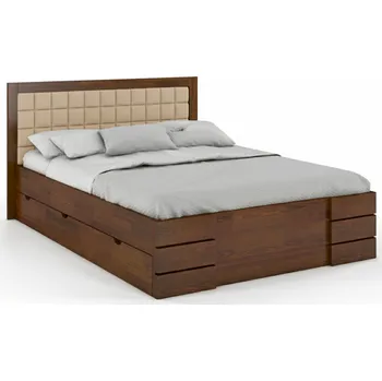 Postel Zvýšená postel s úložným prostorem Gotland Drawers - masiv borovice Rozměr: 120x200, Odstín moření: Ořech, Čalounění: 2303