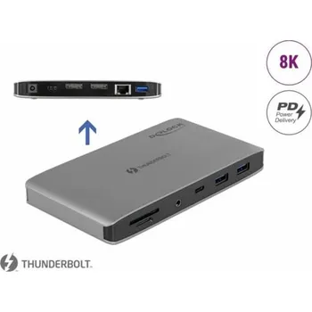 Delock Thunderbolt™ 3 Dokovací stanice 8K - Duální DisplayPort / USB / LAN / SD / Audio / PD 3.0