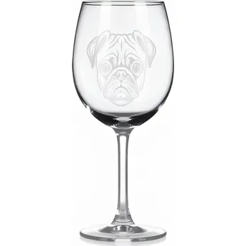 Sklenice Sklenice na víno s gravírovaným motivem – béžový mops