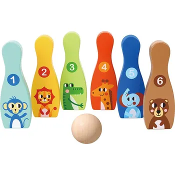 Dřevěná hračka Dřevěné barevné kuželky se zvířátky