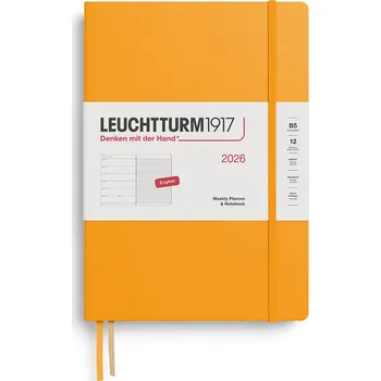 Diář Leuchtturm 1917, Týdenní plánovač s linkovaným poznámkovým blokem v pevné vazbě Leuchtturm 1917 2026 EN B5, oranžový - Formadore