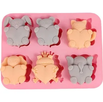 Forma na odlévání Silikonová forma na mýdlo zvířátka se srdíčkem - 6ks