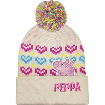 Módní doplněk E plus M • Dětská / dívčí zimní čepice s pestrobarevnou bambulí Prasátko Peppa 54
