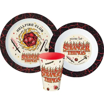 dětská jídelní sada Stor • Sada plastového nádobí Stranger Things s kelímkem - 3 díly