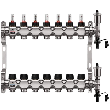 rozdělovač topení WIGELL Nerezový rozdělovač 7 okruhů, pro podlahového topení s hlavicemi a průtokoměry