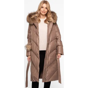 Dámská softshellová bunda Hnědý dámský prošívaný péřový kabát s bambulkou na kapsy BLH 251050 FXR - brown Velikost: L