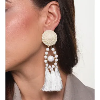 Náušnice Dlouhé střapcové náušnice s imitací krystalů, červené/černé/bílé, délka 9.5 cm