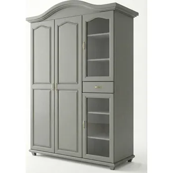 Šatní skříň Prosklená šatní skříň Ludvík 4D1S pološatní - masiv borovice Odstín: Šedá krycí barva