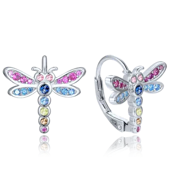Náušnice Moonlit Stříbrné dětské náušnice vážka s barevnými zirkony