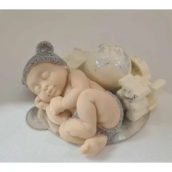 Jedlá dekorace na dort Čokoládová figurka miminko, koule, hračky - stříbrný