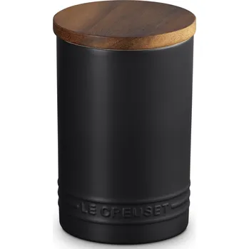 Dóza na potraviny Le Creuset, Dóza Le Creuset s dřevěným víkem, 770 ml, černá matná - Formadore