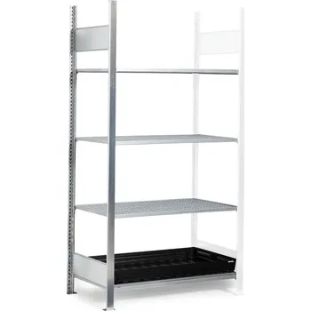 Dílenský regál Regál na malé nádoby, nástavné pole, 3 mřížové rošty, PE záchytná vana, 1012 x 437 x 2000 mm