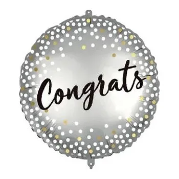 Balónek Kruh - Congrats stříbrný s konfetami - fóliový balónek 46cm