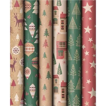 Balící papír Vánoční balící papír role 2m x 70 cm, kraft mix č.5
