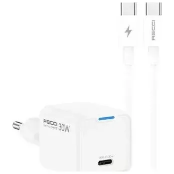 Napájecí kabel Recci Sada Recci USB-C adaptér 30W + nabíjecí a datový kabel s konektorem USB-C RC112E Bílá