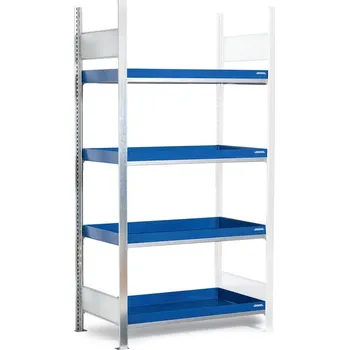 Dílenský regál Regál na malé nádoby, nástavné pole, 4 lakované záchytné vany, 1012 x 437 x 2000 mm