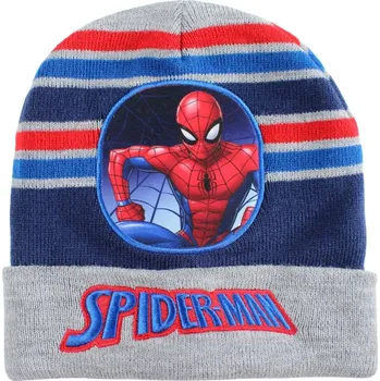 Módní doplněk DIFUZED • Dětská zimní pletená čepice Spiderman - univerzální velikost (one size) pro děti cca 6 – 10 let Šedá