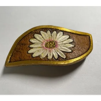 Kožená sponka do vlasů - kopretina 2 (originální ruční výrobek ze Slovácka)