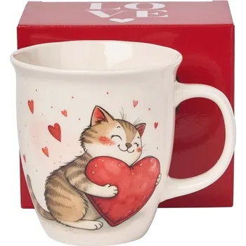 Porcelánový hrnek KOČKA SE SRDÍČKEM 650 ml v krabičce