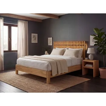 Postel Dřevěná postel s integrovaným LED osvětlením LINETA z bukového, jasanového nebo dubového masivu výrobce světspánku.cz. Dostupná ve všech rozměrech, včetně atypických. 200x100, olej Cherry, jádrový buk