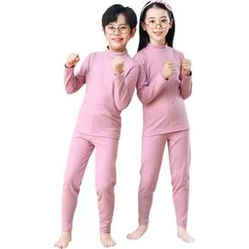 Dětská souprava triko s dlouhým rukávem a tepláky Unisex jednobarevný set Výstřih do O Pohodlné oblečení pro děti na doma i ven Celoroční obleček růžová 8