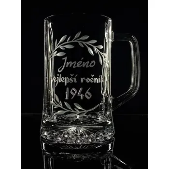 Sklenice Půllitr nejlepší ročník 1946, s vlastním jménem - ručně ryté (broušené)