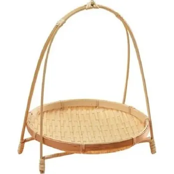 Kulatý bambusový tkaný košík 24 cm Jednopatrový úložný koš na potraviny Multifunkční organizér do kuchyně a domácnosti