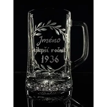 Sklenice Půllitr nejlepší ročník 1936 s vlastním jménem - ručně ryté (broušené)