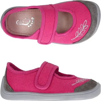 Dívčí bačkory Bačkory plátěnky 3F 3BE2/12R bar3foot super flexi růžové s výšivkou barefoot, suchý zip velikost: 25