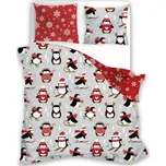 Faro • Vánoční bavlněné ložní povlečení - motiv Tučňáci a sněhové vločky - 100% bavlna - 70 x 90 cm + 140 x 200 cm