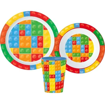 dětská jídelní sada Stor • Sada plastového nádobí Stavebnicové kostky s kelímkem