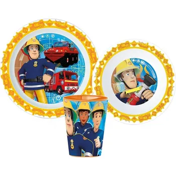 dětská jídelní sada Stor • Sada plastového nádobí s kelímkem pro děti - motiv Požárník Sam - 3 díly