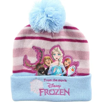 Módní doplněk DIFUZED • Dívčí zimní pletená čepice s bambulí Ledové království - Frozen 54 Světle modrá