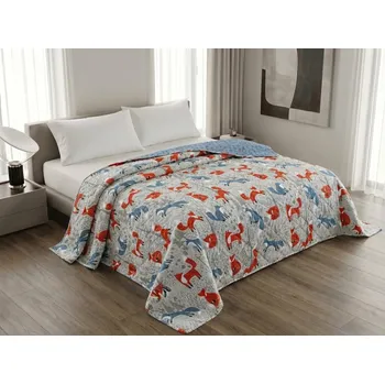 Přehoz na lůžko Přehoz na postel FOXIVA šedý, 100% bavlna Rozměr: 170 x 210 cm