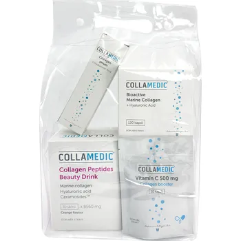 Přírodní produkt Collamedic sada 3v1 – kolagen nápoj 8000 mg, 30 ks + kapsle s kyselinou hyaluronovou, 120 ks + kolagenové sérum, 50 ml + ZDARMA vitamín C, 30 ks