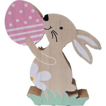 Velikonoční dekorace Dřevěný zajíc s vejcem - 12,5 cm