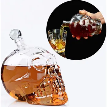 Alkoholová karafa lebka 400 ml, originální skleněná lahev ve tvaru lebky, dekorativní a praktický dárek pro milovníky alkoholu