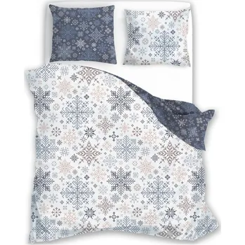 Faro • Vánoční bavlněné ložní povlečení - motiv Sněhové vločky - 100% bavlna - 70 x 90 cm + 140 x 200 cm
