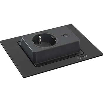 Elektrická zásuvka EVOline Spin, 1 Schuko zásuvka, 1 USB-C nabíječka, černá matná