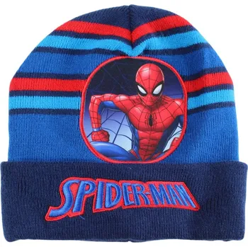 Čepice DIFUZED • Dětská zimní pletená čepice Spiderman - univerzální velikost (one size) pro děti cca 6 – 10 let Modrá